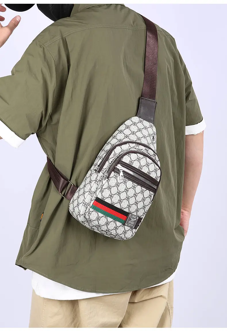 Men's Printed Chest Bag with Red Stripe PU Leather — feature 25
