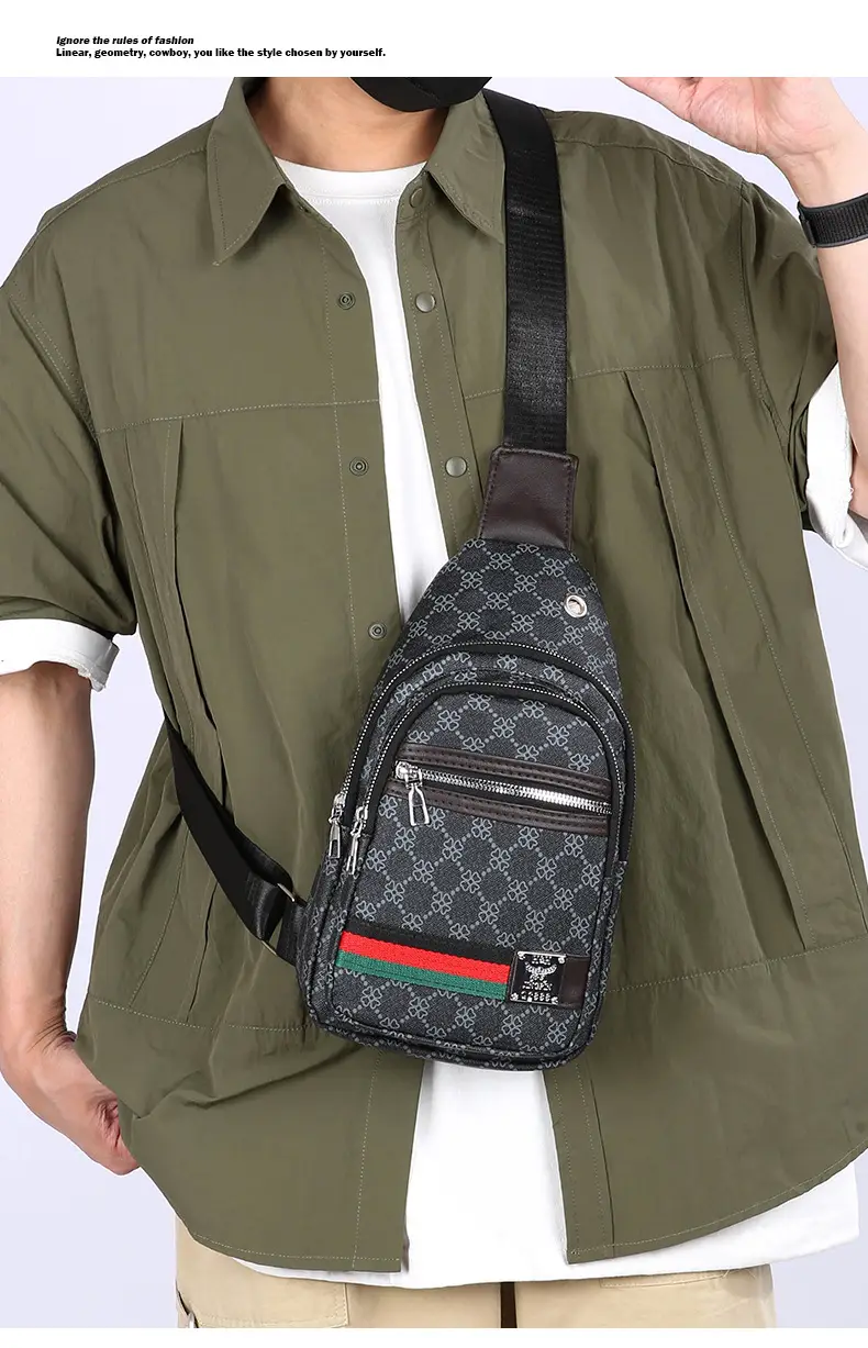 Men's Printed Chest Bag with Red Stripe PU Leather — feature 26