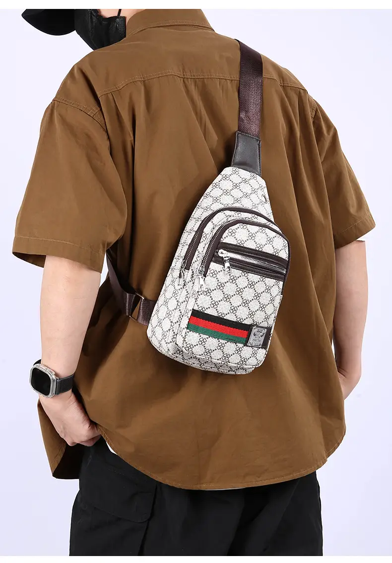 Men's Printed Chest Bag with Red Stripe PU Leather — feature 29