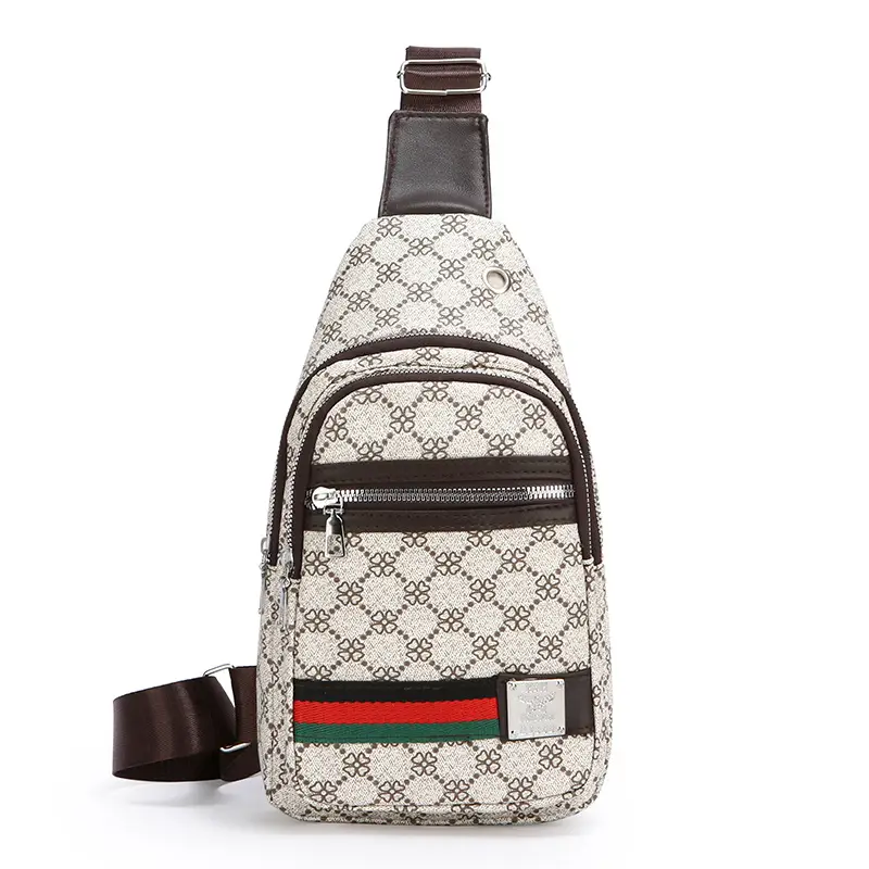 Men's Printed Chest Bag with Red Stripe PU Leather - Image 2