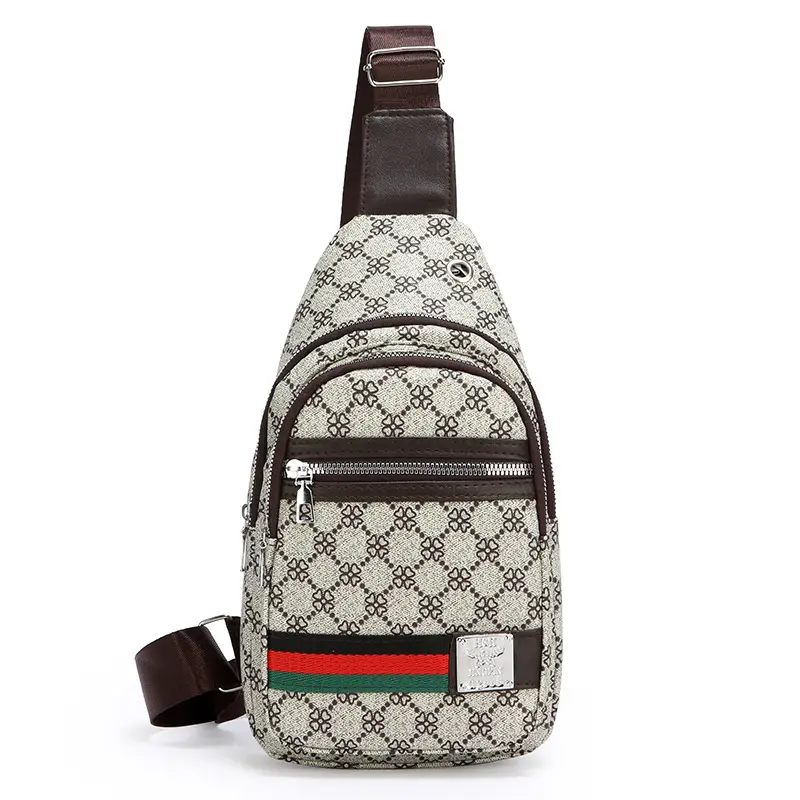 Men's Printed Chest Bag with Red Stripe PU Leather - Image 3
