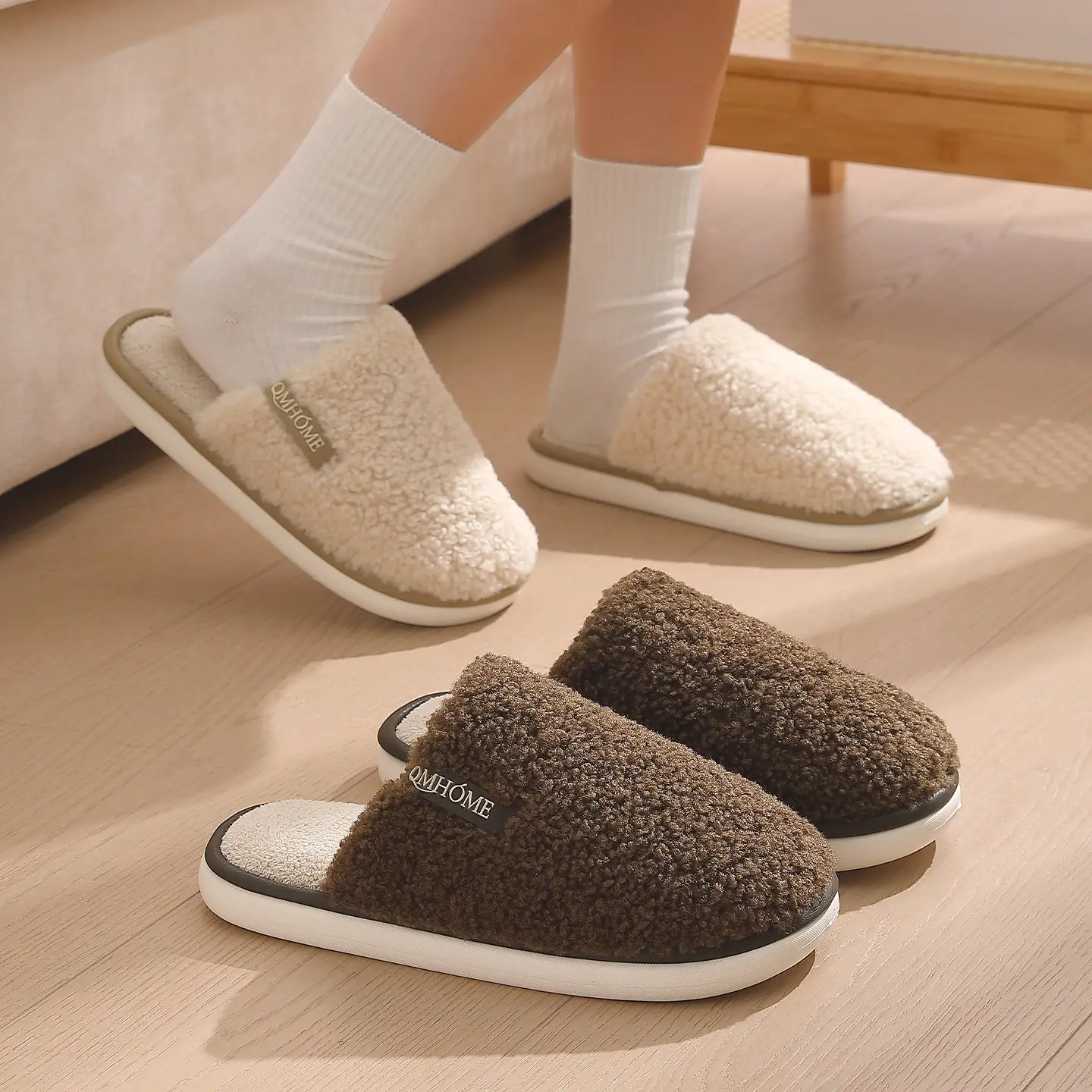 Men Winter Wool Slippers Brown Warm - Image 7