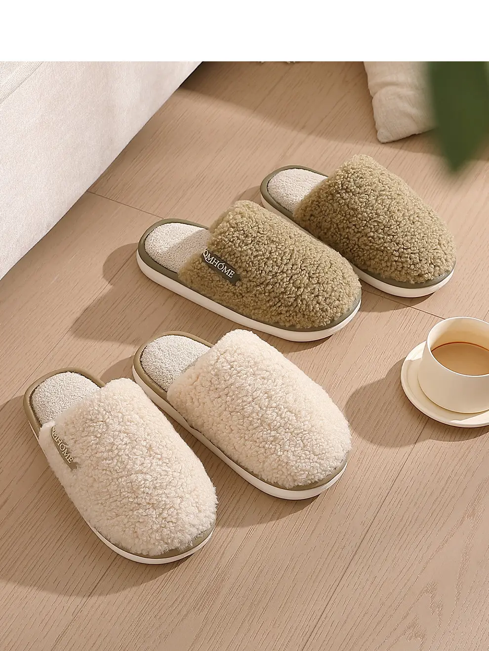 Men Winter Wool Slippers Brown Warm — feature 3