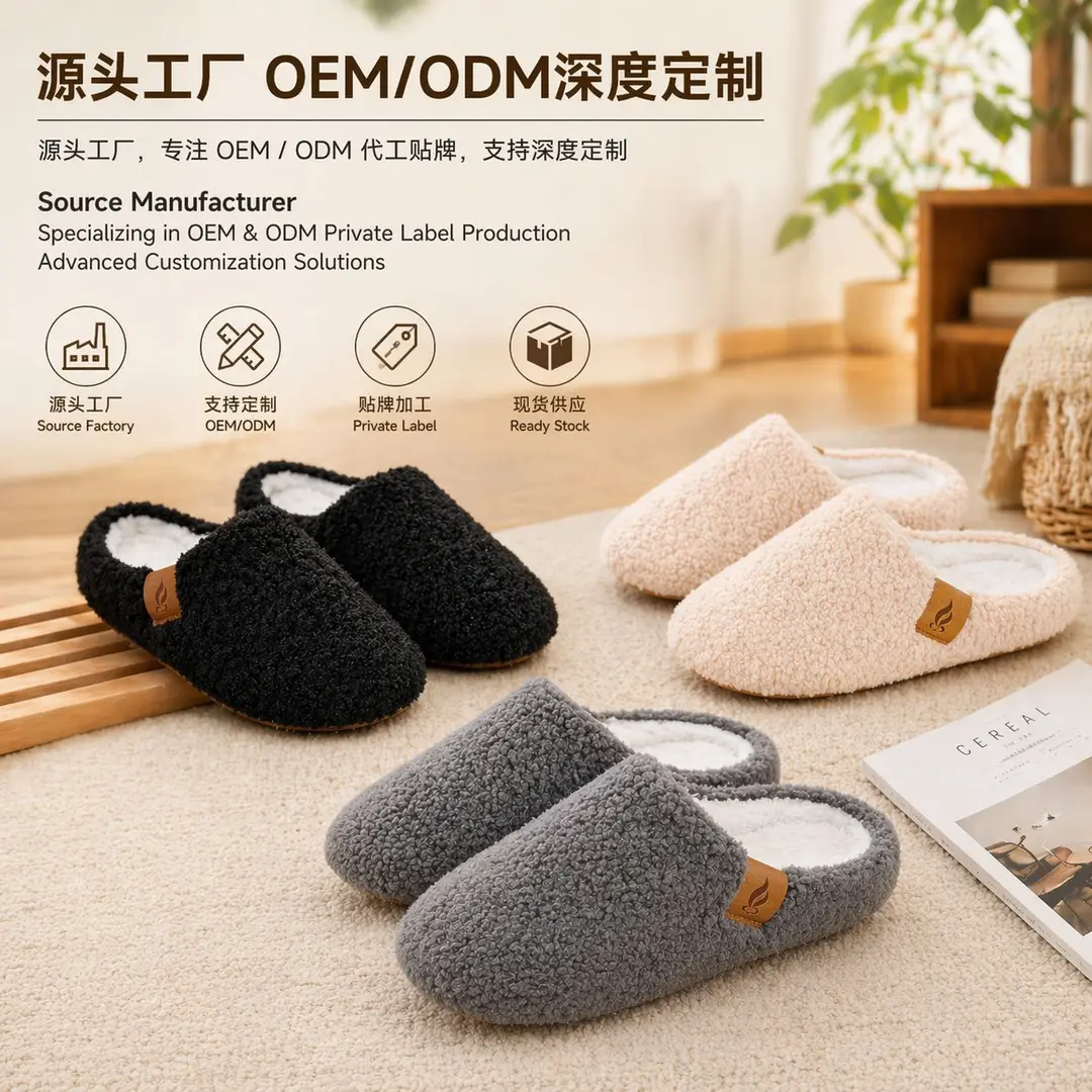 Amazon Soft-Soled Cotton Slippers, Non-Slip Plush Women's Slippers, Ready Stock Wholesale Custom Home Indoor Cotton Slippers - Image 5