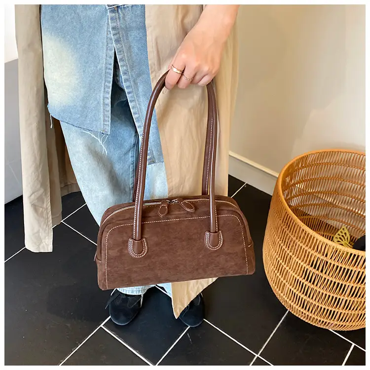 Women Retro Leather Velvet Shoulder Bag Boston 2026 — feature 11