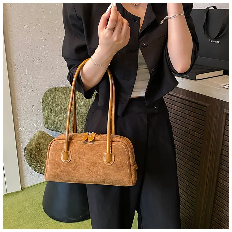 Women Retro Leather Velvet Shoulder Bag Boston 2026 — feature 39