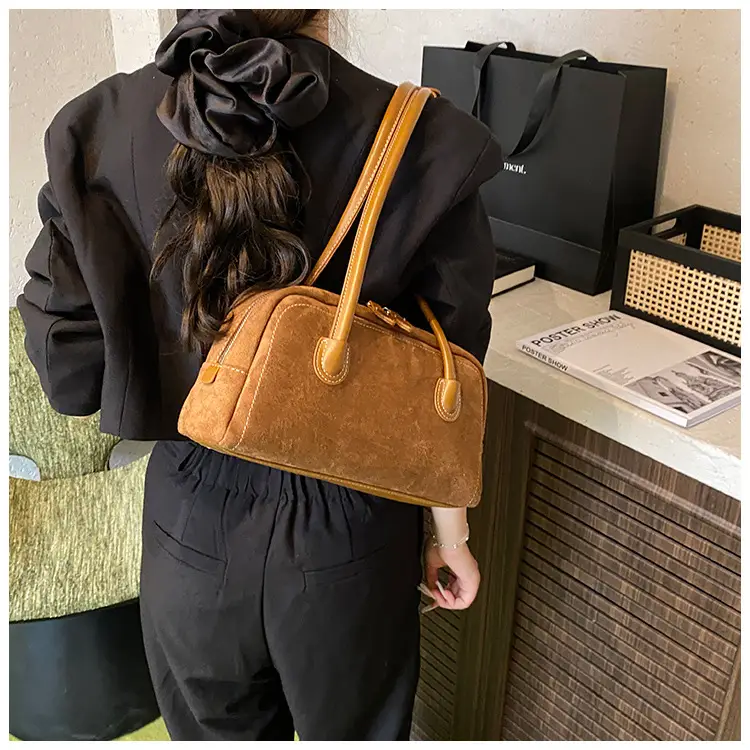 Women Retro Leather Velvet Shoulder Bag Boston 2026 — feature 9