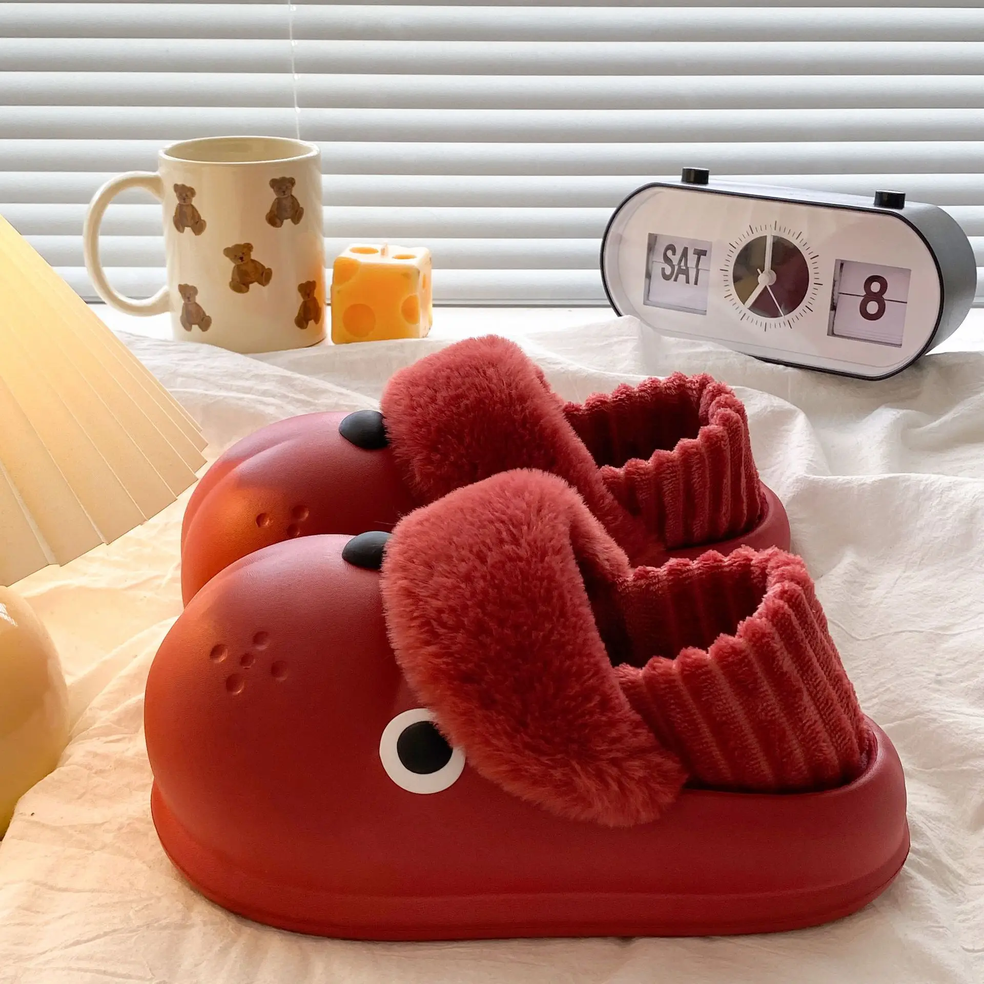 Red Plush High-Top Slippers for Women Winter Warm - Image 7