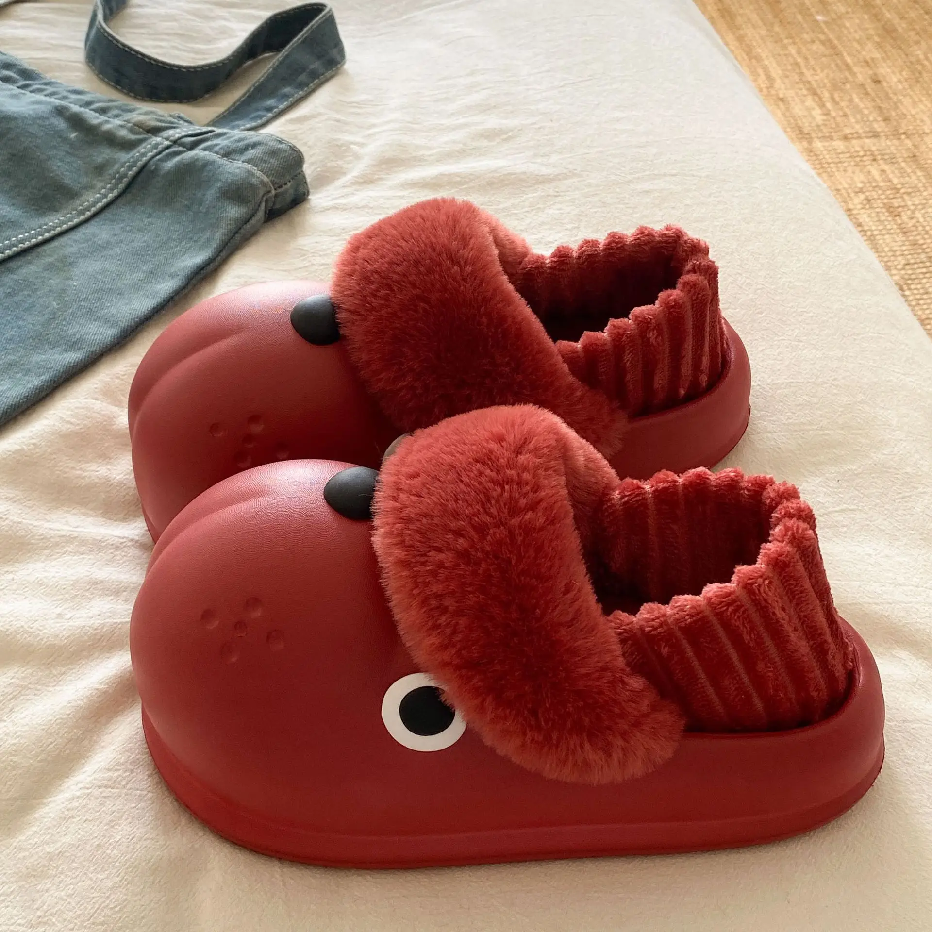 Red Plush High-Top Slippers for Women Winter Warm - Image 2