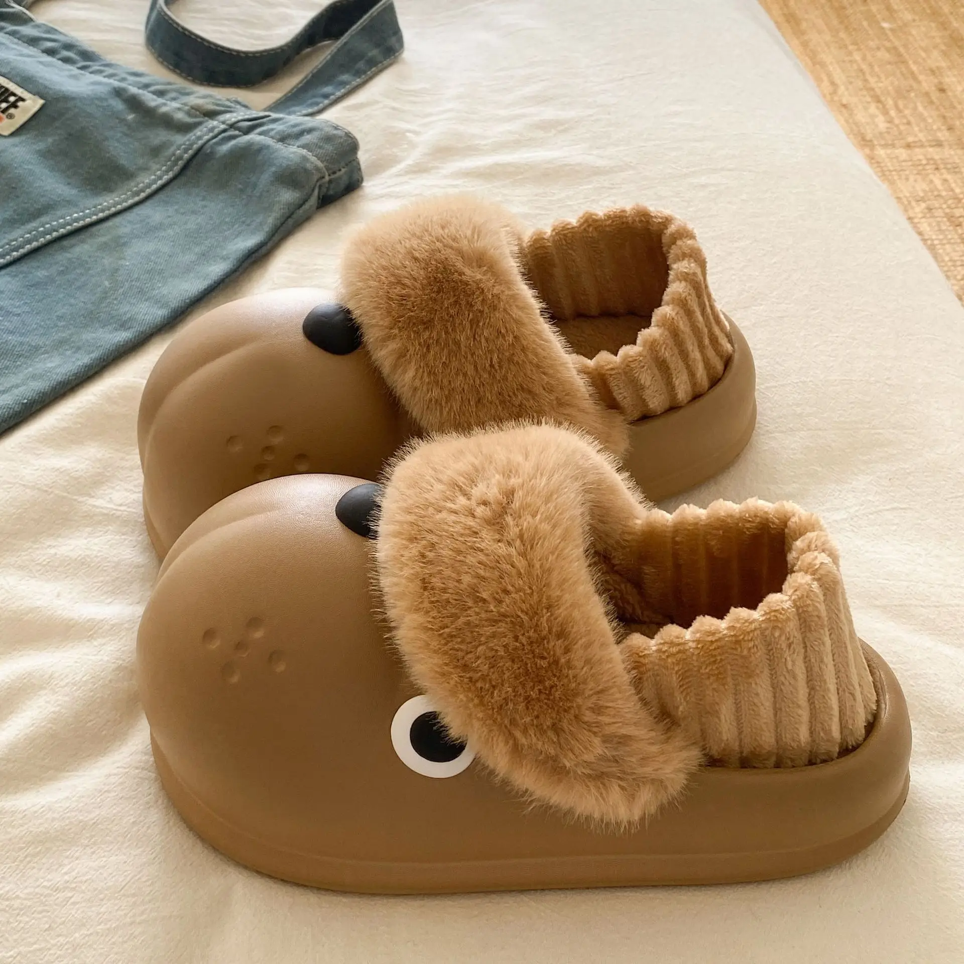 Red Plush High-Top Slippers for Women Winter Warm - Image 4