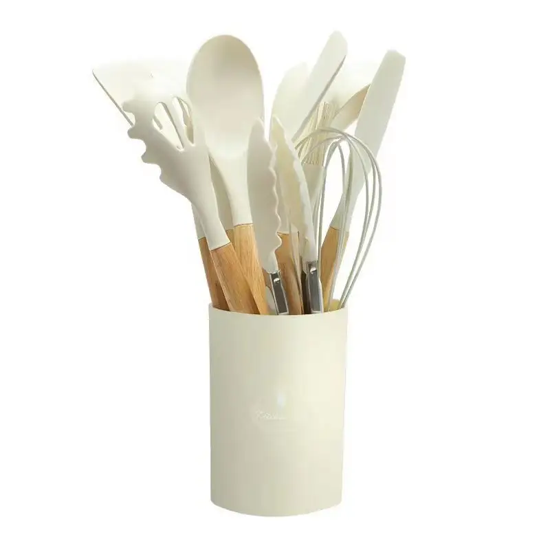 Cross-Border Silicone Kitchenware 12-Piece Kitchen Non-Stick Cooking Spatula Scraper Wooden Handle Barrel Kitchen Tool Set — feature 20