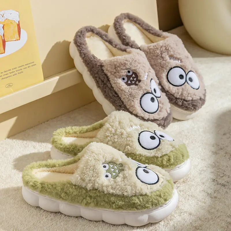 Big Eyes Funny Cotton Slippers for Women Indoor Home Cute Soft Bottom Non-Slip Fleece-Lined Warm Couple Plush Slippers - Image 9