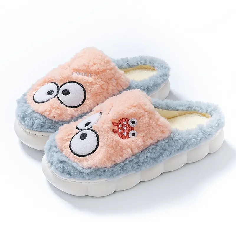 Big Eyes Funny Cotton Slippers for Women Indoor Home Cute Soft Bottom Non-Slip Fleece-Lined Warm Couple Plush Slippers - Image 10