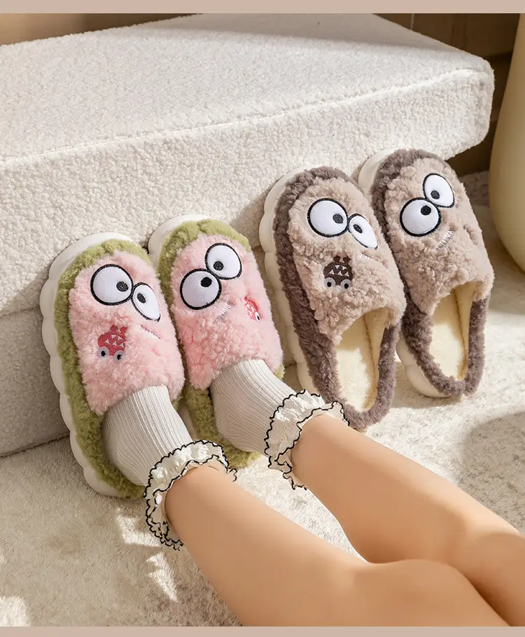 Big Eyes Funny Cotton Slippers for Women Indoor Home Cute Soft Bottom Non-Slip Fleece-Lined Warm Couple Plush Slippers — feature 17