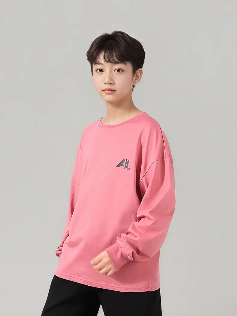 Kids' Pink Long Sleeve T-Shirt Medium Large Korean Style