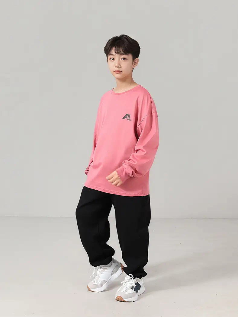 Kids' Pink Long Sleeve T-Shirt Medium Large Korean Style