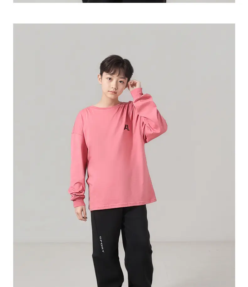 Kids' Pink Long Sleeve T-Shirt Medium Large Korean Style — feature 11