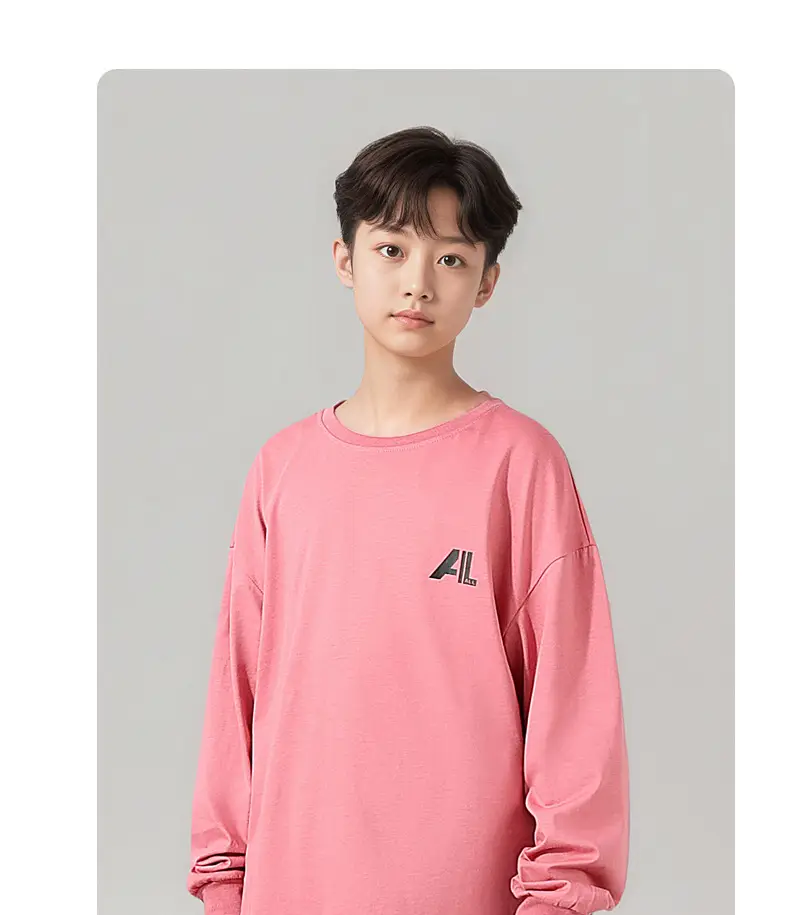 Kids' Pink Long Sleeve T-Shirt Medium Large Korean Style — feature 2