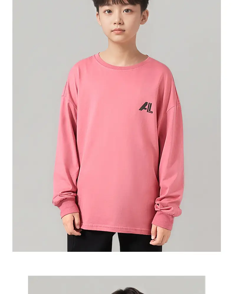 Kids' Pink Long Sleeve T-Shirt Medium Large Korean Style — feature 7