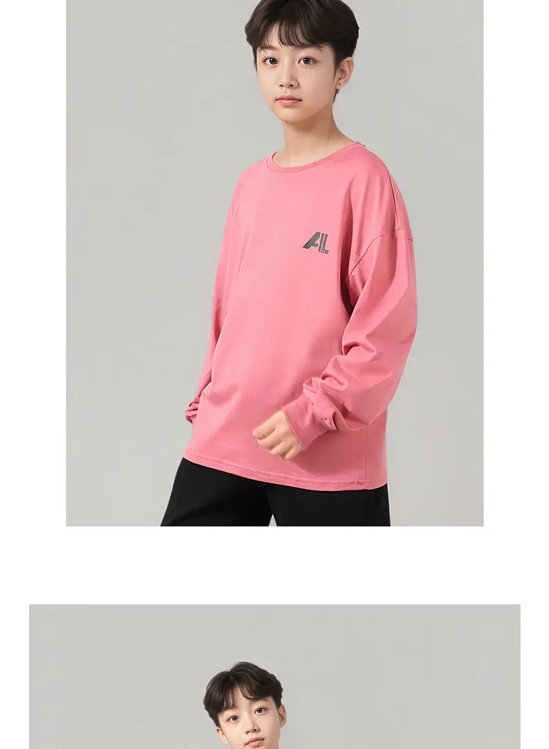 Kids' Pink Long Sleeve T-Shirt Medium Large Korean Style — feature 8