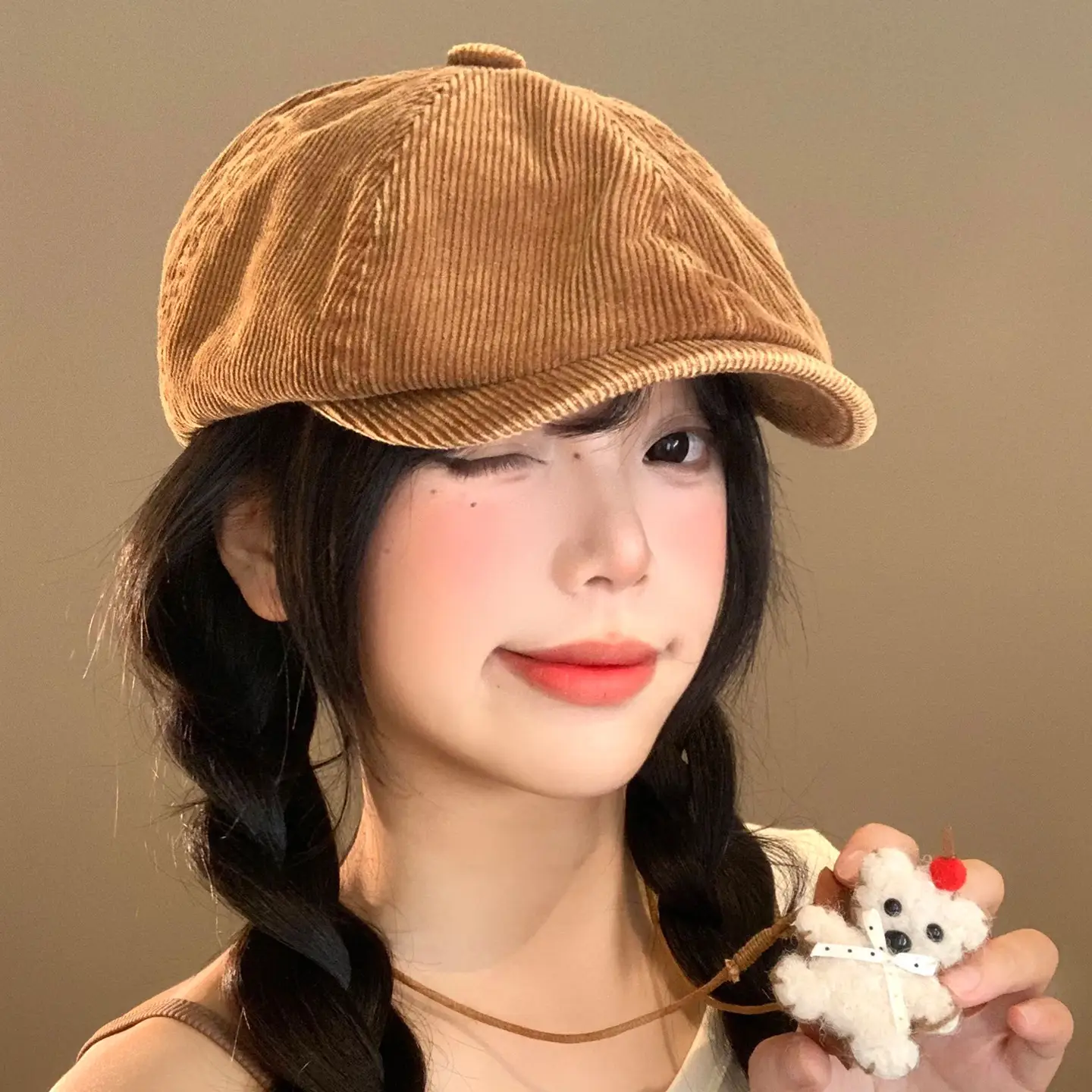 Women Japanese Retro Duckbill Beret Cap Black - Image 5