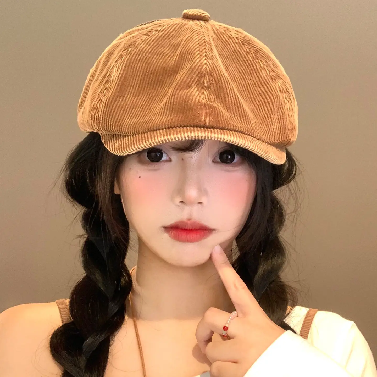 Women Japanese Retro Duckbill Beret Cap Black - Image 6