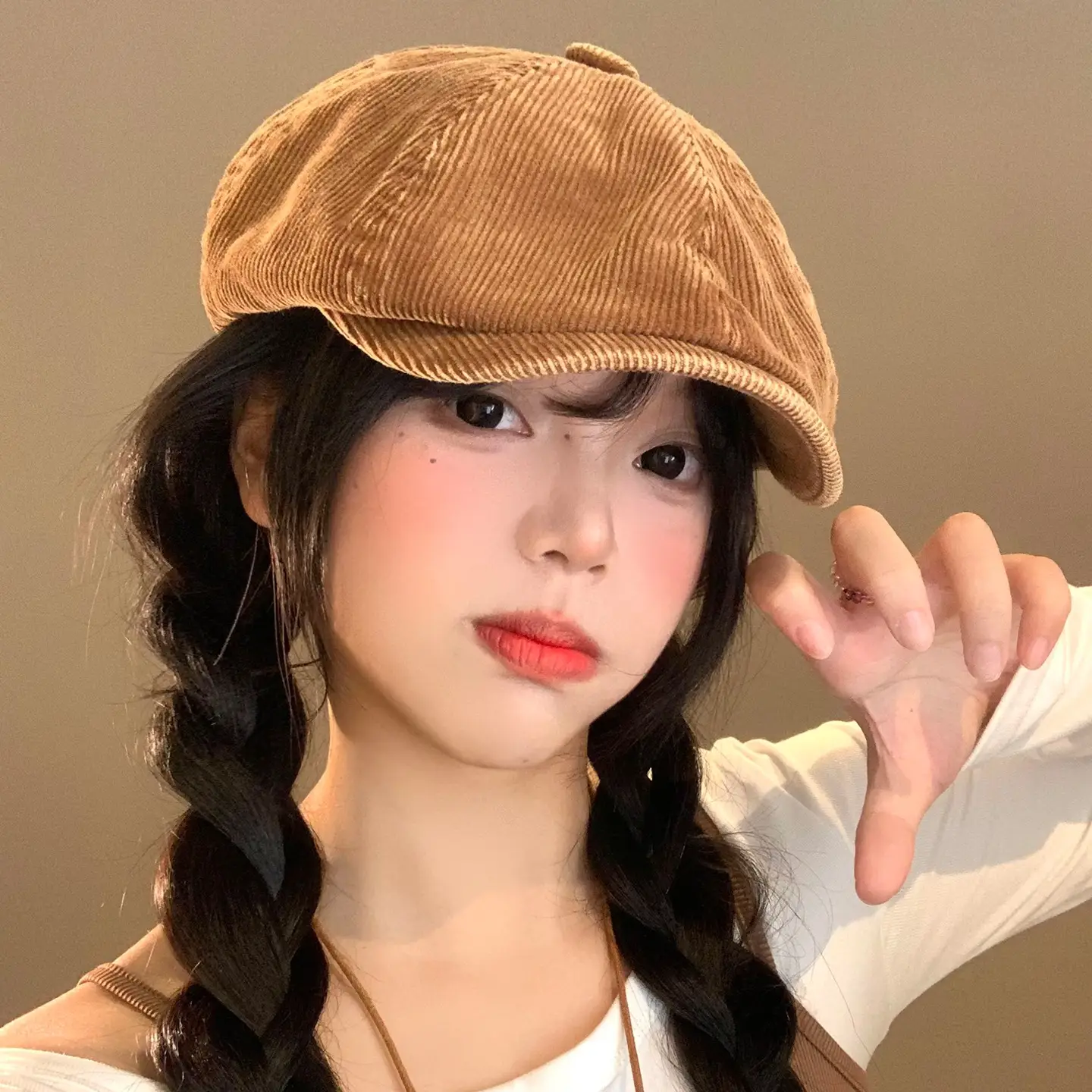 Women Japanese Retro Duckbill Beret Cap Black - Image 7