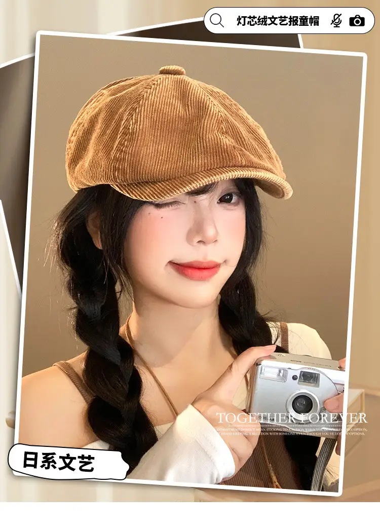 Women Japanese Retro Duckbill Beret Cap Black — feature 1