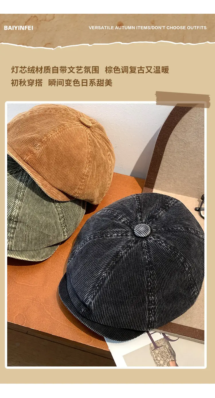 Women Japanese Retro Duckbill Beret Cap Black — feature 2