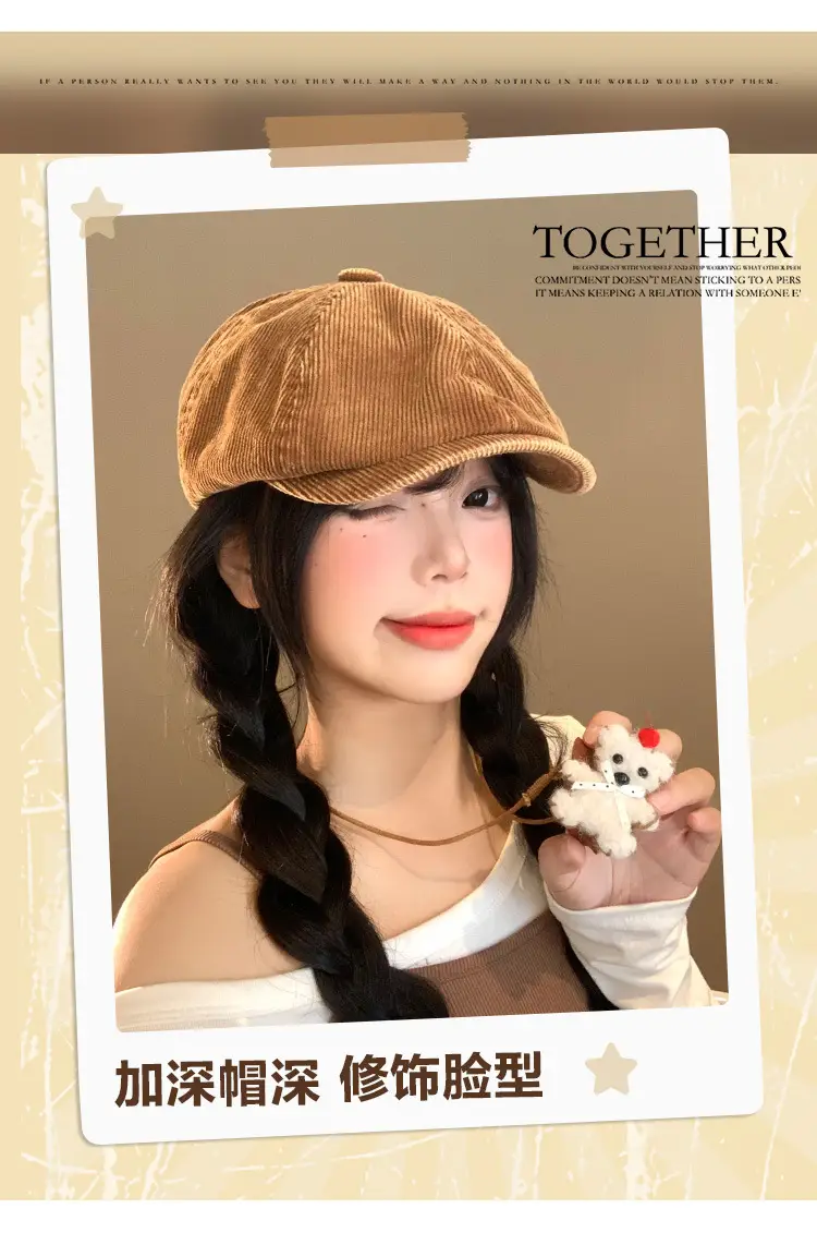 Women Japanese Retro Duckbill Beret Cap Black — feature 3