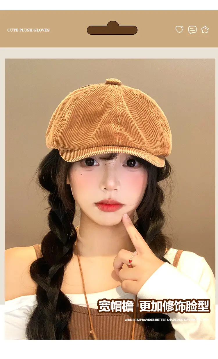 Women Japanese Retro Duckbill Beret Cap Black — feature 5