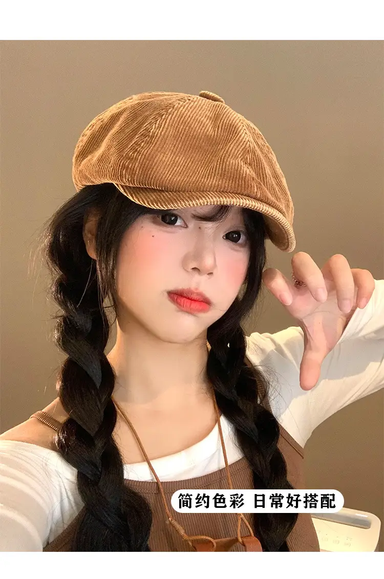 Women Japanese Retro Duckbill Beret Cap Black — feature 7