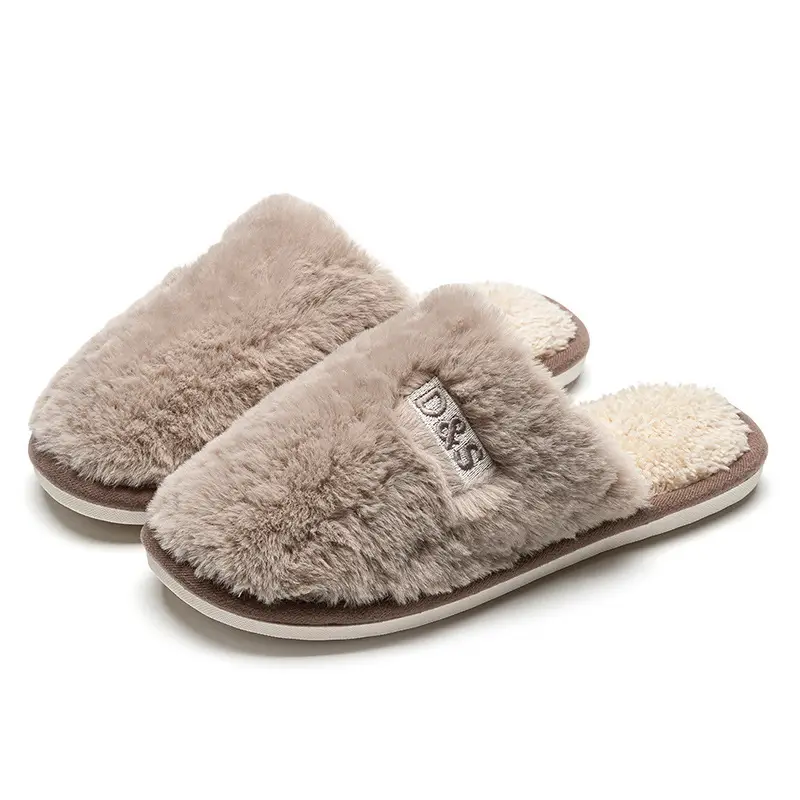 2026 New Cotton Slippers Women's Autumn and Winter Indoor Home Household Anti-Slip Warm Stuffed Slippers Baotou Men's
