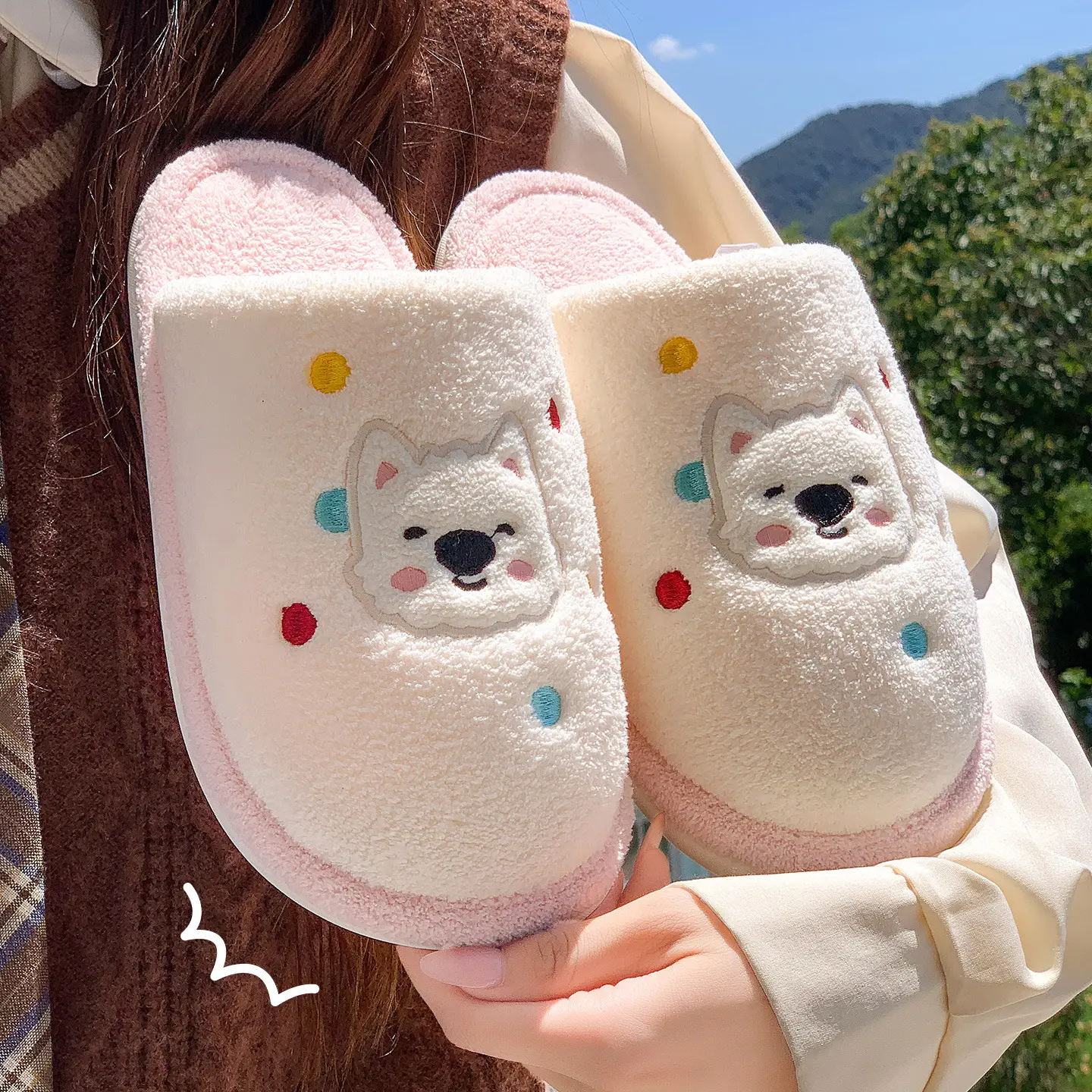 Cute Cartoon Fleece Slippers for Men Winter