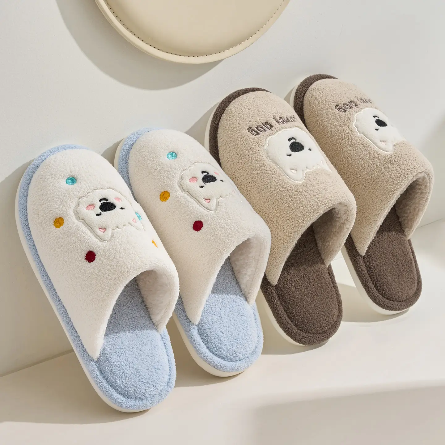 Cute Cartoon Fleece Slippers for Men Winter