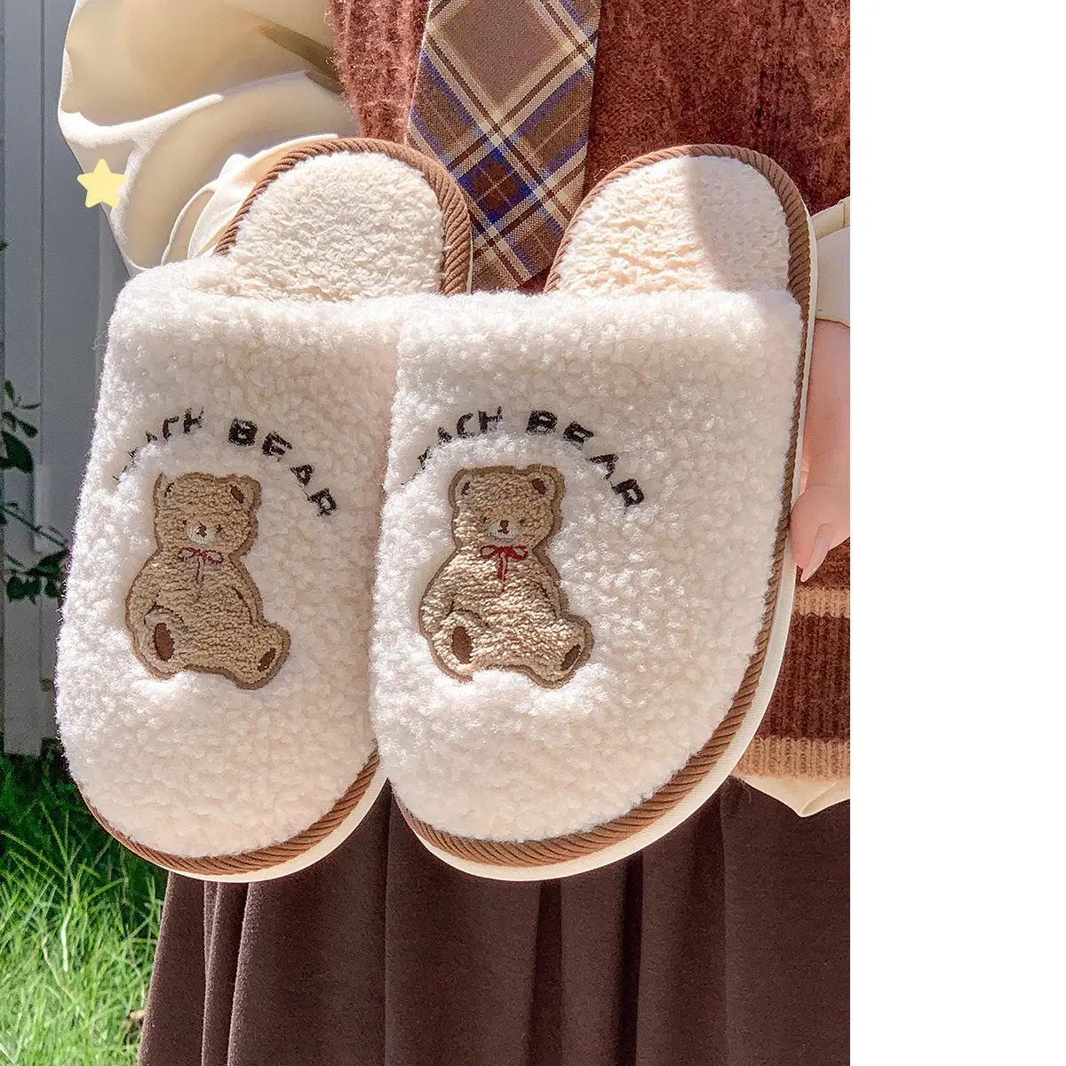 Cute Cartoon Fleece Slippers for Men Winter — feature 12