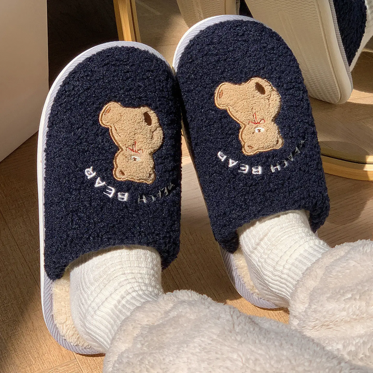 Cute Cartoon Fleece Slippers for Men Winter