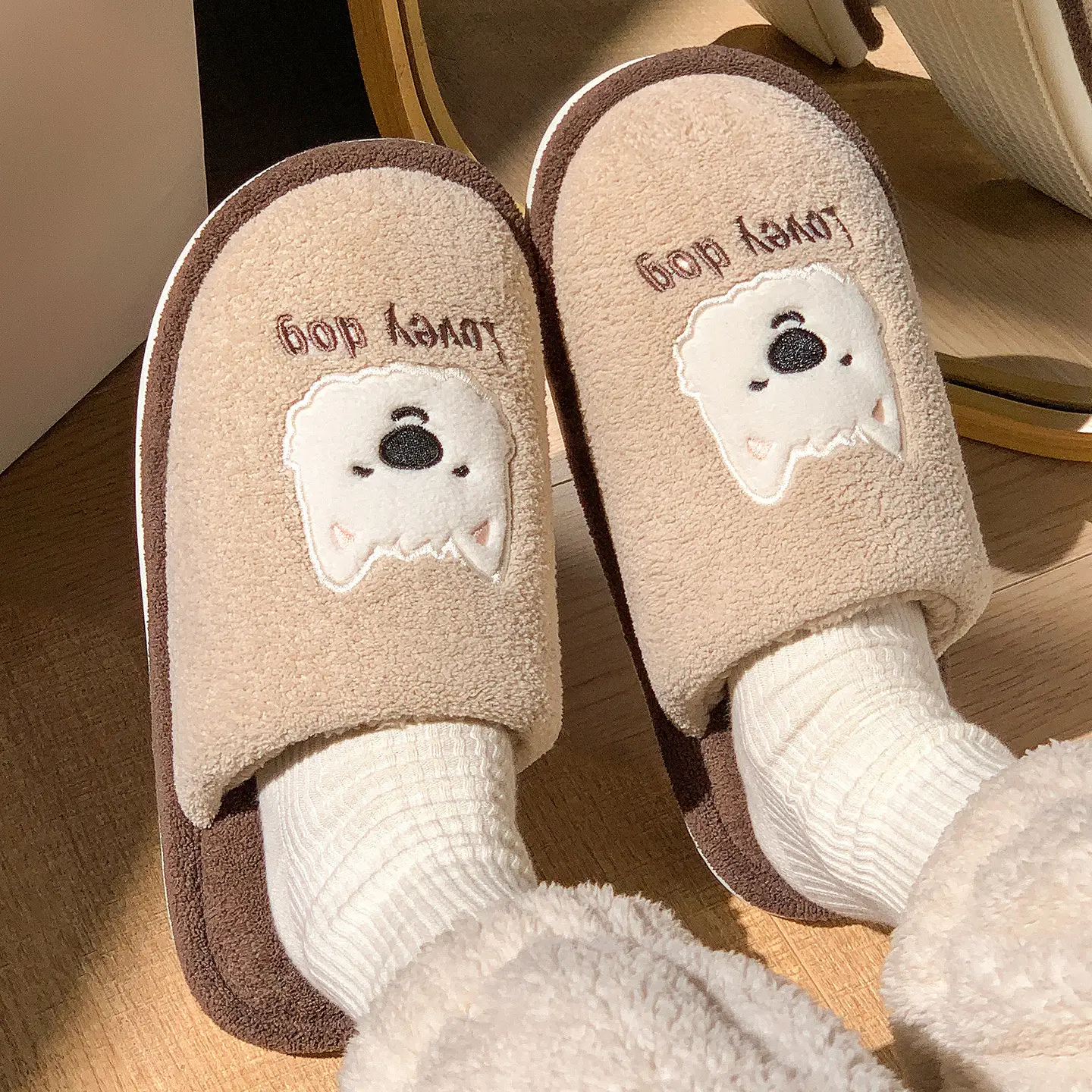 Cute Cartoon Fleece Slippers for Men Winter