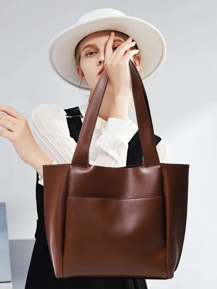Large Capacity Black Leather Tote Bag for Women - Image 6