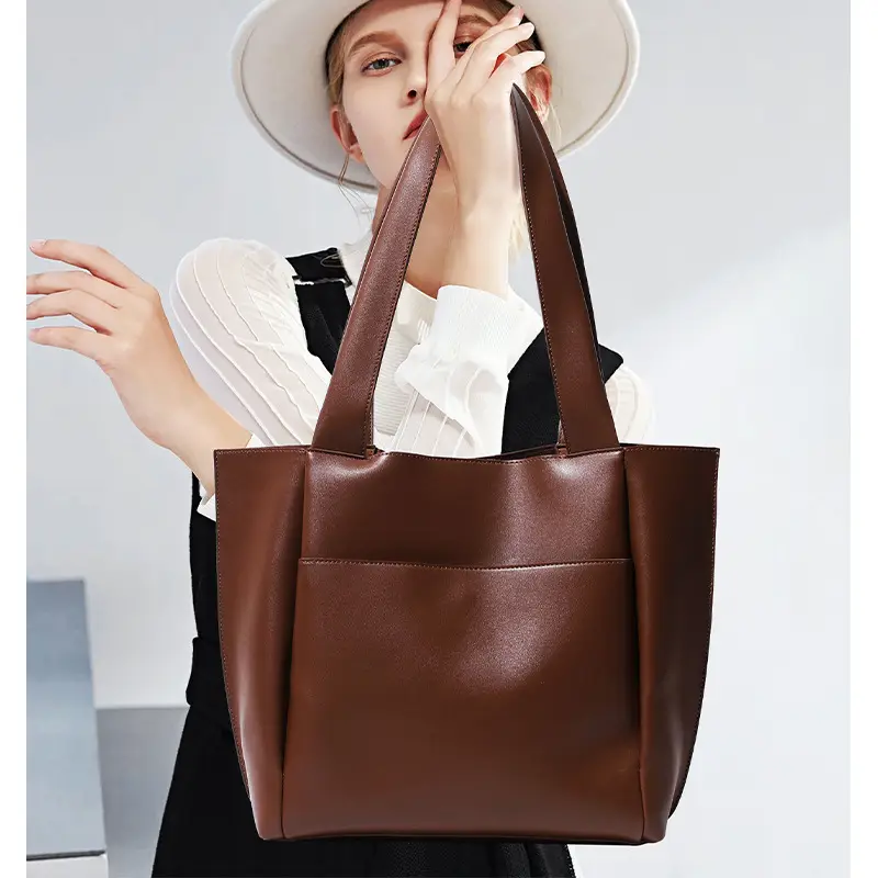 Large Capacity Black Leather Tote Bag for Women - Image 2