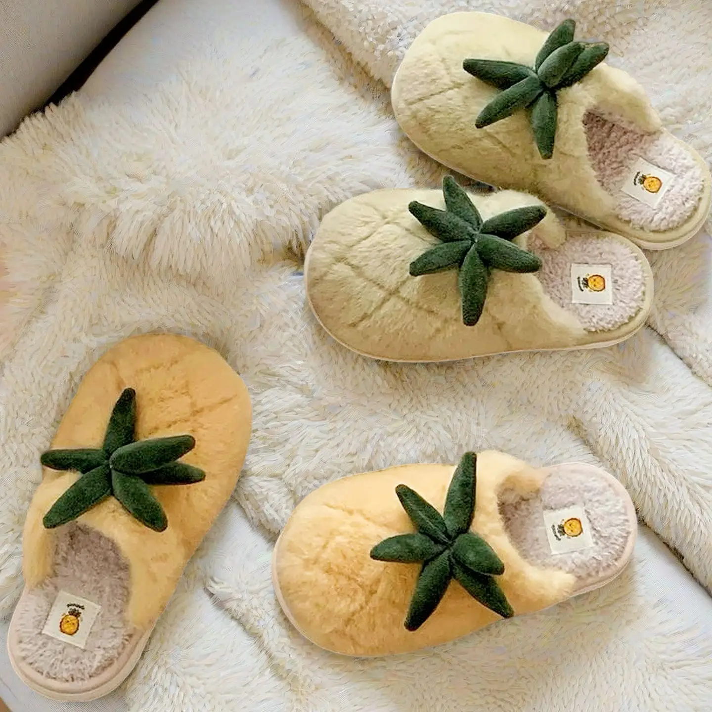 Fleece Lined Pineapple Slippers Women Large Winter - Image 3