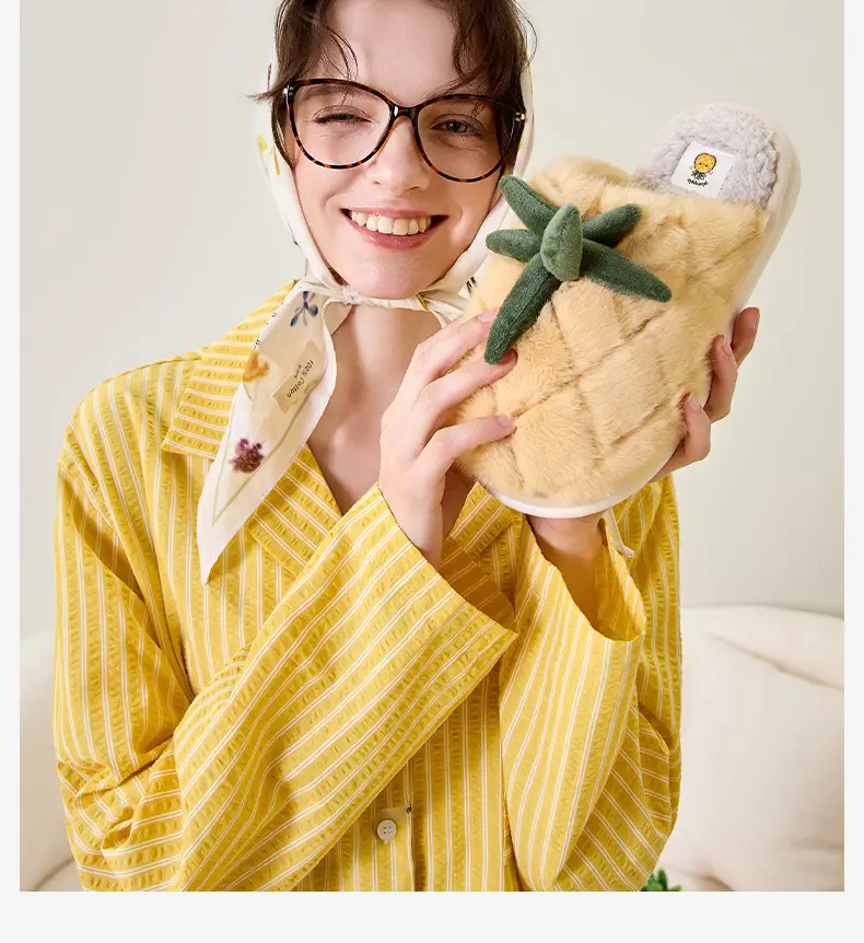 Fleece Lined Pineapple Slippers Women Large Winter — feature 5