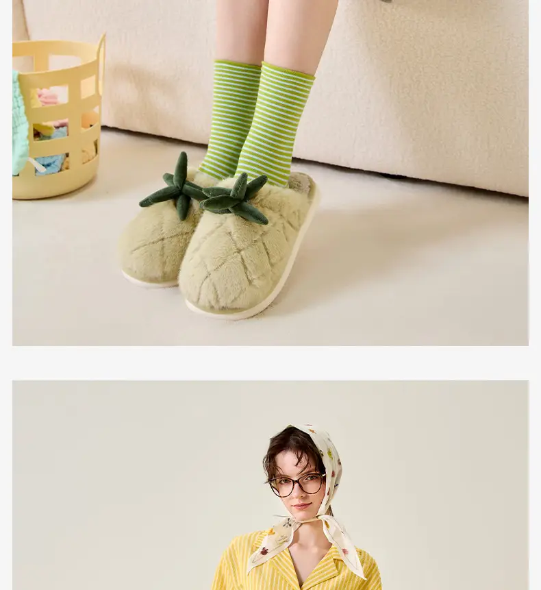 Fleece Lined Pineapple Slippers Women Large Winter — feature 8