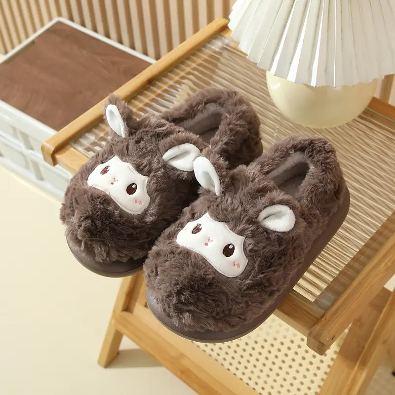 Women's Winter 2025 New Indoor Home Warm Thick-Soled Non-Slip Cute Little Sheep Heel Cotton Slippers