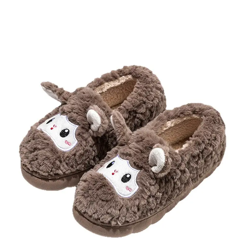 Women's Winter 2025 New Indoor Home Warm Thick-Soled Non-Slip Cute Little Sheep Heel Cotton Slippers