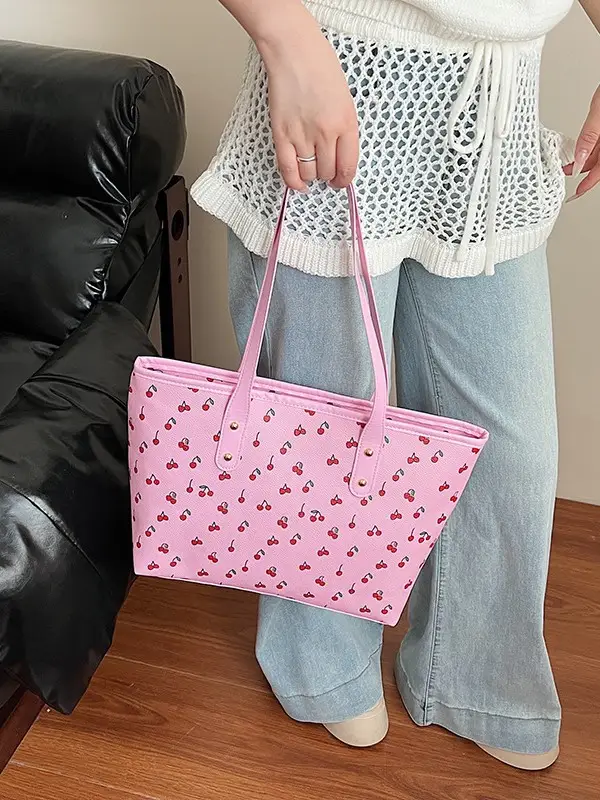 Cute Cherry Print Large Shoulder Bag for Women - Image 5