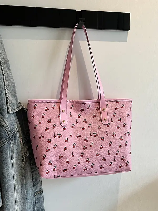 Cute Cherry Print Large Shoulder Bag for Women - Image 7