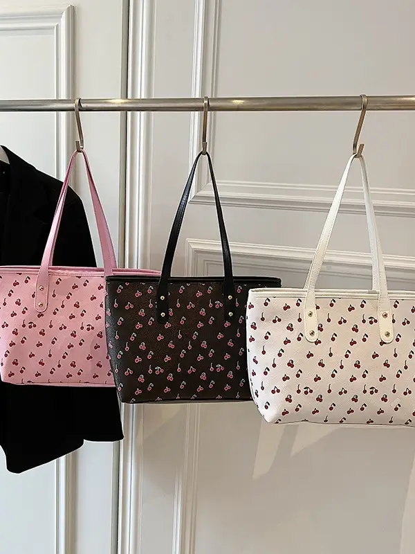 Cute Cherry Print Large Shoulder Bag for Women - Image 8