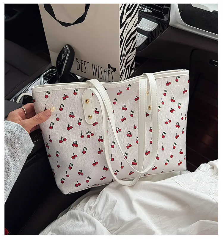 Cute Cherry Print Large Shoulder Bag for Women — feature 2