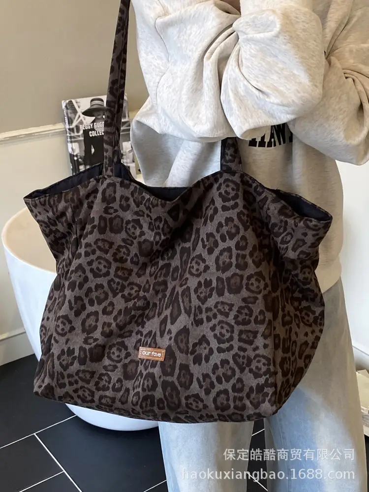 Women's Brown Leopard Print Shoulder Bag Large Capacity - Image 7